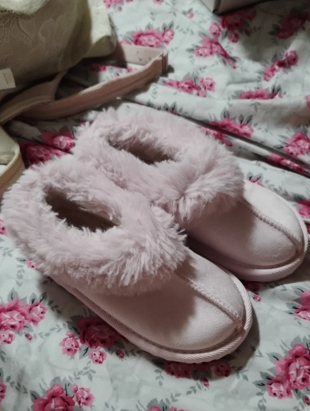 Cozy Pink Plush Kids Slip-On Slippers